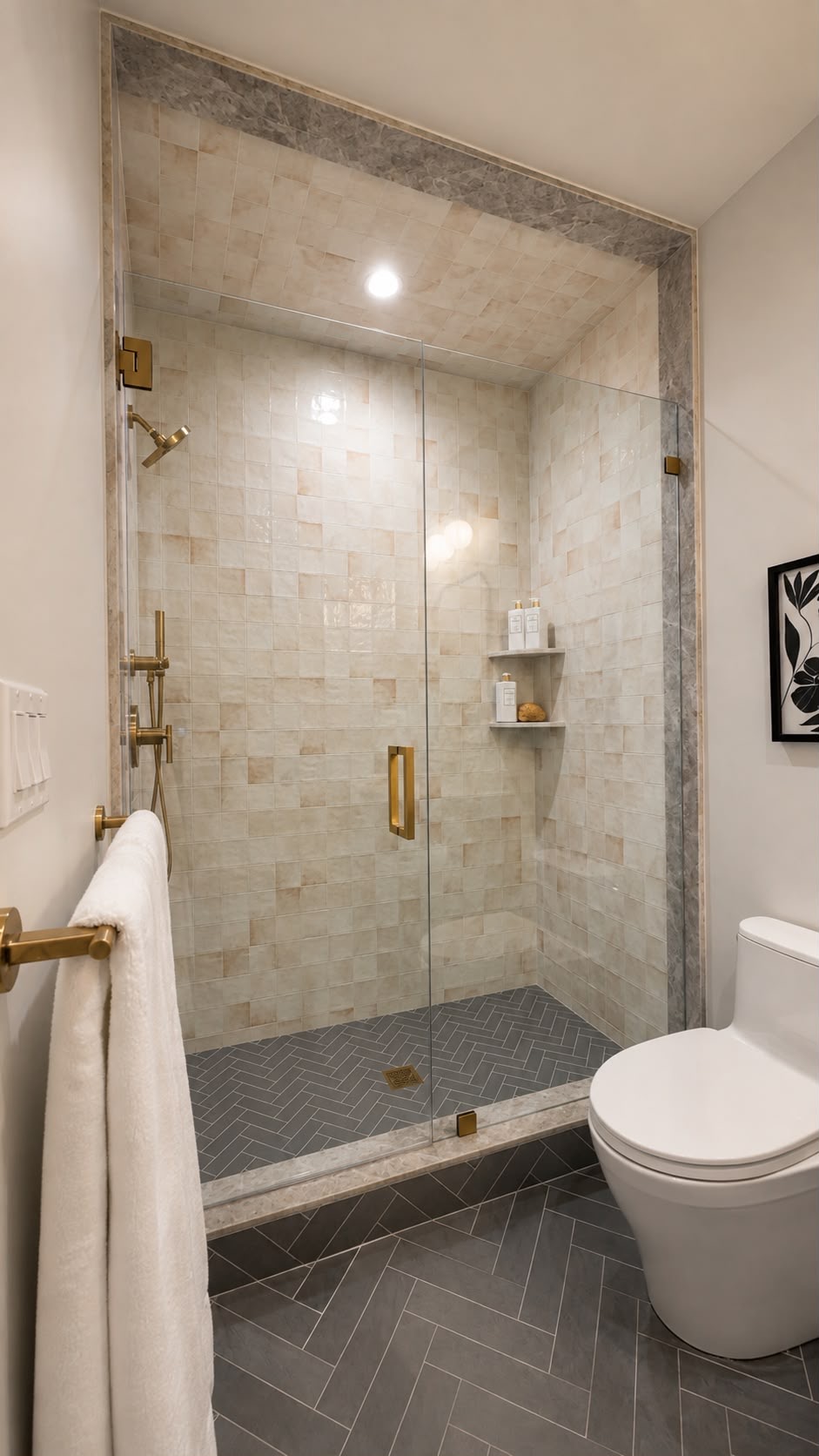 Warm stone enclosure by Horus Glassworks — Custom frameless glass