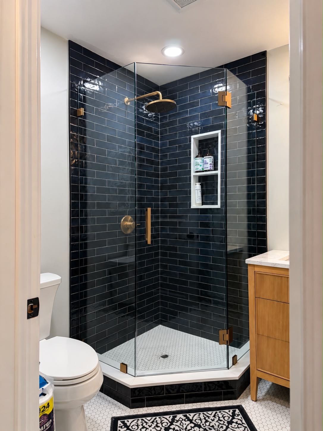 Angled navy enclosure by Horus Glassworks — Gold hardware