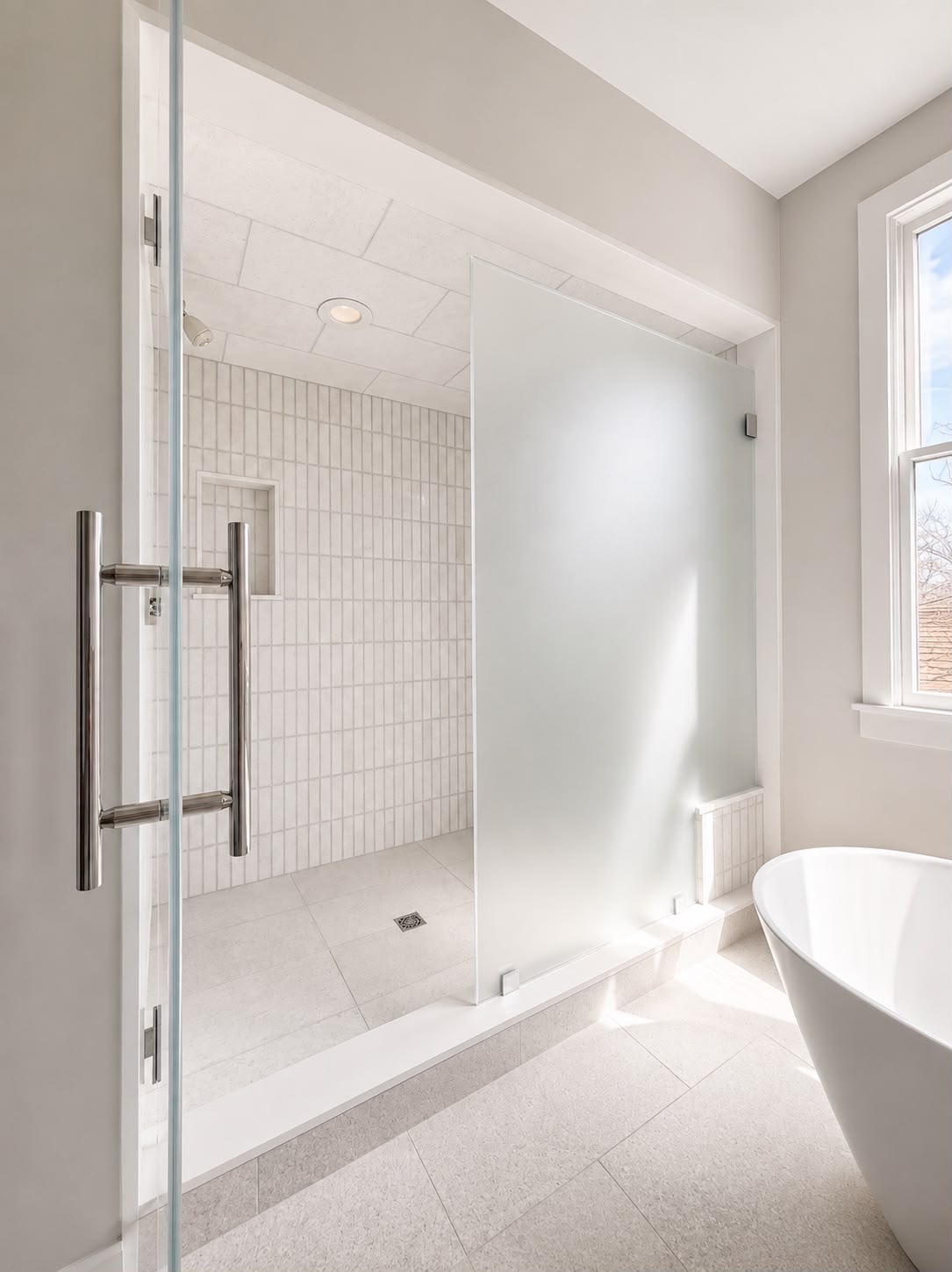 Privacy glass & clear door by Horus Glassworks — Custom bathroom enclosure