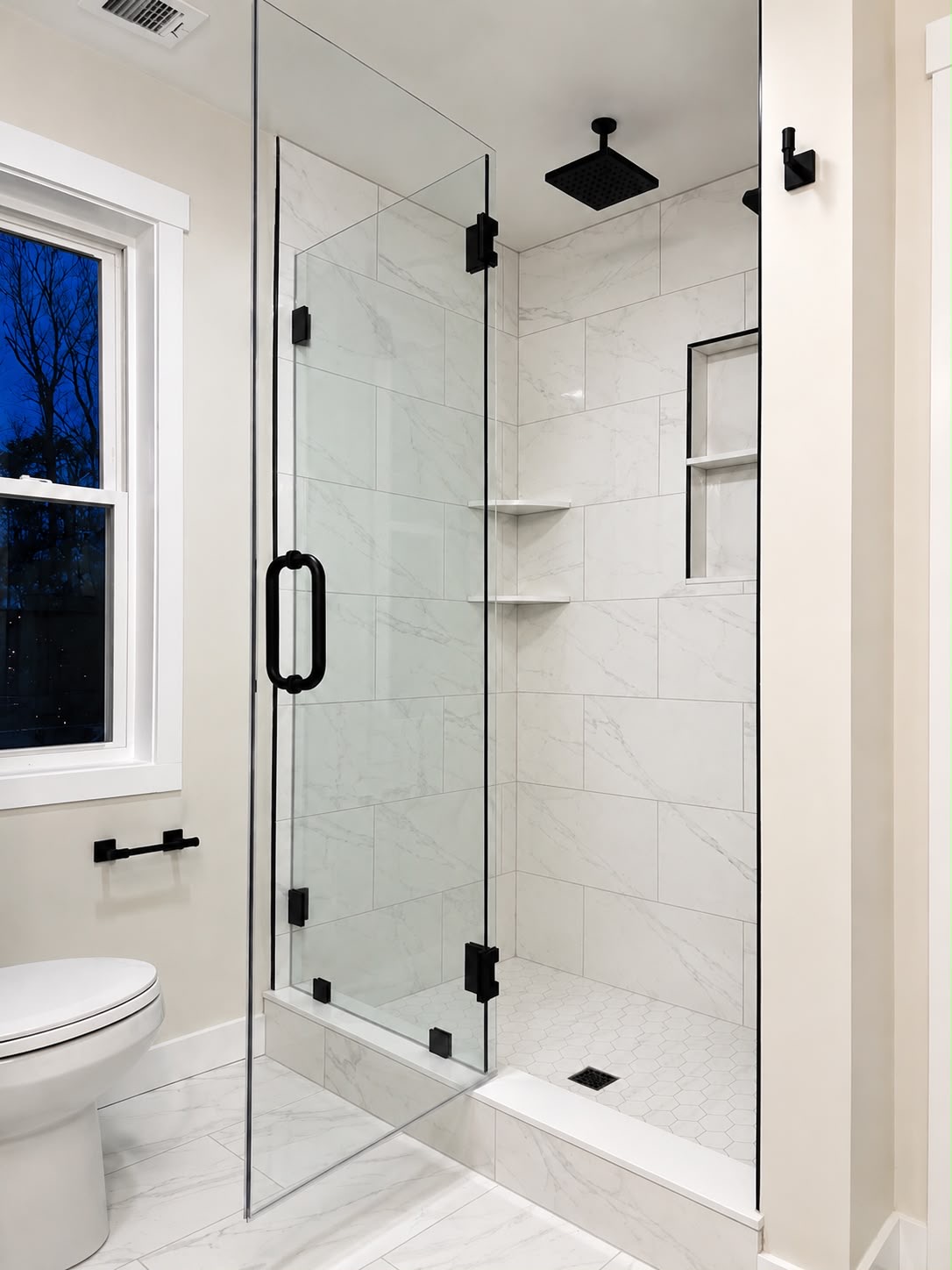 Corner shower glass by Horus Glassworks — Matte black finish